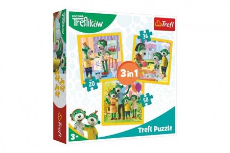 Trefl Puzzle 3v1 Rodina Treflíků 20x19,5cm v krabici 28x28x6cm