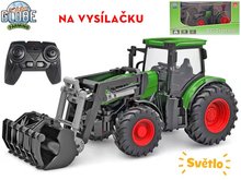 Kids Globe Farming R/C traktor zelen 27cm s nakladaem na baterie se svtlem